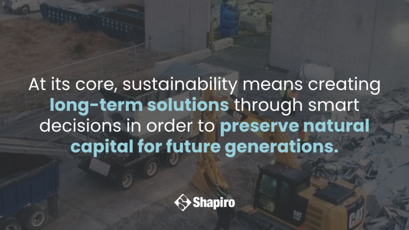 At its core, sustainability means creating long-term solutions through smart decisions in order to preserve natural capital for future generations graphic